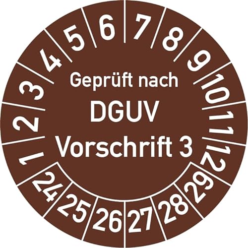 Geprüft nach DGUV Vorschrift 3 Prüfplakette, 250 Stück, in verschiedenen Farben und Größen, Prüfetikett Prüfsiegel Plakette DGUV V3 (30 mm Ø, Braun) von Rosenbaum Offsetdruck