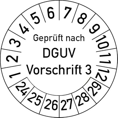 Geprüft nach DGUV Vorschrift 3 Prüfplakette, 500 Stück, in verschiedenen Farben und Größen, Prüfetikett Prüfsiegel Plakette DGUV V3 (20 mm Ø, Weiß) von Rosenbaum Offsetdruck