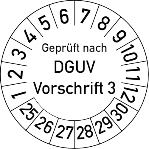 Geprüft nach DGUV Vorschrift 3 Prüfplakette, 500 Stück, in verschiedenen Farben und Größen, Prüfetikett Prüfsiegel Plakette DGUV V3 (20 mm Ø, Weiß) von Rosenbaum Offsetdruck