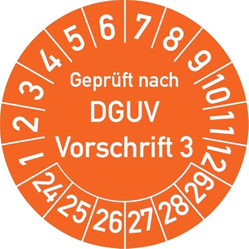 Geprüft nach DGUV Vorschrift 3 Prüfplakette, 500 Stück, in verschiedenen Farben und Größen, Prüfetikett Prüfsiegel Plakette DGUV V3 (25 mm Ø, Orange) von Rosenbaum Offsetdruck
