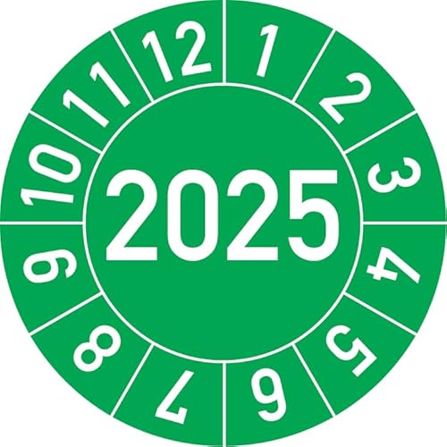 Jahresprüfplakette 2025 in verschiedenen Farben und Größen, 100 Stück, Prüfetikett Prüfplakette Jahresplakette (25 mm Ø, Grün) von Rosenbaum Offsetdruck