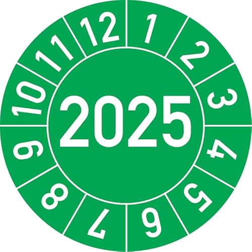 Jahresprüfplakette 2025 in verschiedenen Farben und Größen, 100 Stück, Prüfetikett Prüfplakette Jahresplakette (30 mm Ø, Grün) von Rosenbaum Offsetdruck