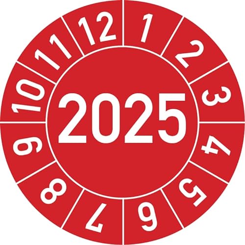 Jahresprüfplakette 2025 in verschiedenen Farben und Größen, 100 Stück, Prüfetikett Prüfplakette Jahresplakette (35 mm Ø, Rot) von Rosenbaum Offsetdruck