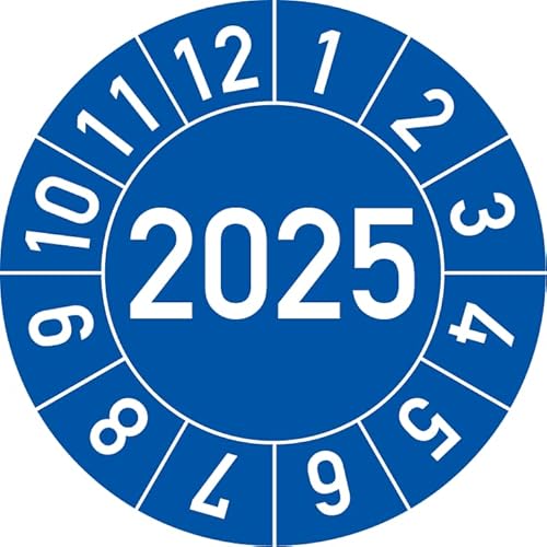 Jahresprüfplakette 2025 in verschiedenen Farben und Größen, 500 Stück, Prüfetikett Prüfplakette Jahresplakette (25 mm Ø, Blau) von Rosenbaum Offsetdruck