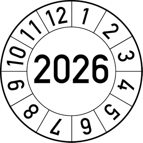 Jahresprüfplakette 2023 in verschiedenen Farben und Größen, 100 Stück, Prüfetikett Prüfplakette Jahresplakette (20 mm Ø, Weiß) von Rosenbaum Offsetdruck