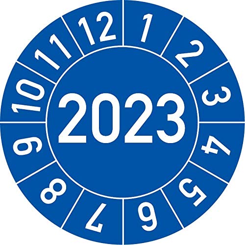 Jahresprüfplakette 2023 in verschiedenen Farben und Größen, 100 Stück, Prüfetikett Prüfplakette Jahresplakette (20 mm Ø, Blau) von Rosenbaum Offsetdruck