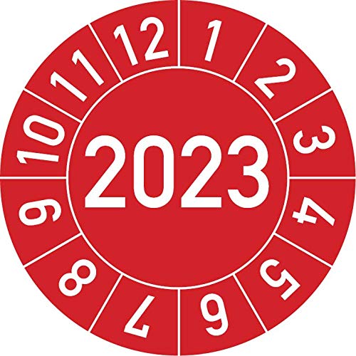Jahresprüfplakette 2023 in verschiedenen Farben und Größen, 100 Stück, Prüfetikett Prüfplakette Jahresplakette (20 mm Ø, Rot) von Rosenbaum Offsetdruck