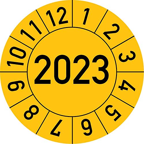 Jahresprüfplakette 2023 in verschiedenen Farben und Größen, 100 Stück, Prüfetikett Prüfplakette Jahresplakette (30 mm Ø, Gelb) von Rosenbaum Offsetdruck