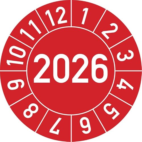Jahresprüfplakette 2023 in verschiedenen Farben und Größen, 100 Stück, Prüfetikett Prüfplakette Jahresplakette (35 mm Ø, Rot) von Rosenbaum Offsetdruck
