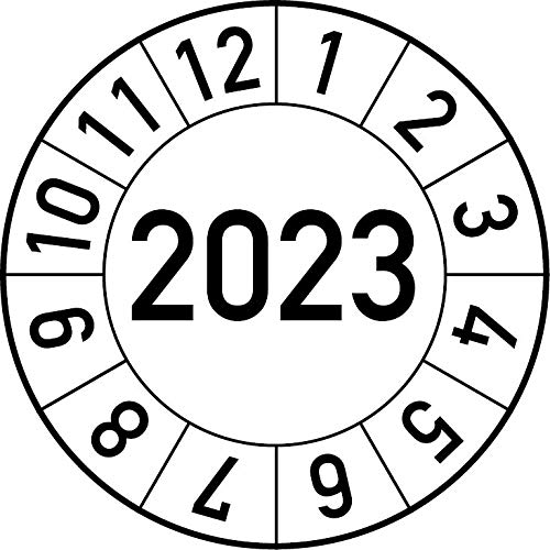 Jahresprüfplakette 2023 in verschiedenen Farben und Größen, 100 Stück, Prüfetikett Prüfplakette Jahresplakette (35 mm Ø, Weiß) von Rosenbaum Offsetdruck