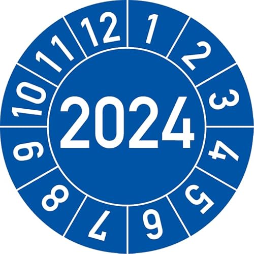 Jahresprüfplakette 2024 in verschiedenen Farben und Größen, 100 Stück, Prüfetikett Prüfplakette Jahresplakette (25 mm Ø, Blau) von Rosenbaum Offsetdruck