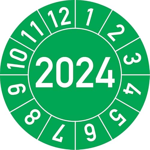Jahresprüfplakette 2024 in verschiedenen Farben und Größen, 100 Stück, Prüfetikett Prüfplakette Jahresplakette (25 mm Ø, Grün) von Rosenbaum Offsetdruck
