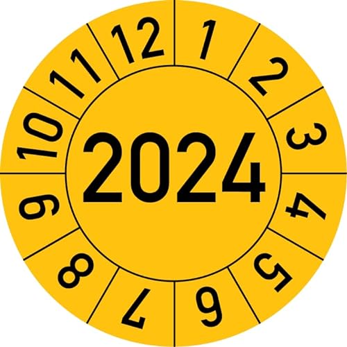 Jahresprüfplakette 2024 in verschiedenen Farben und Größen, 100 Stück, Prüfetikett Prüfplakette Jahresplakette (30 mm Ø, Gelb) von Rosenbaum Offsetdruck