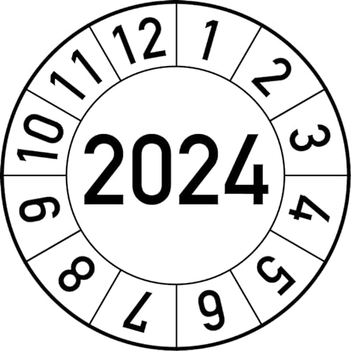 Jahresprüfplakette 2024 in verschiedenen Farben und Größen, 100 Stück, Prüfetikett Prüfplakette Jahresplakette (30 mm Ø, Weiß) von Rosenbaum Offsetdruck