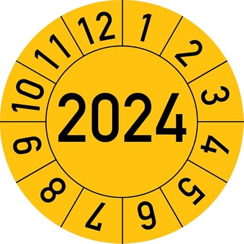 Jahresprüfplakette 2024 in verschiedenen Farben und Größen, 100 Stück, Prüfetikett Prüfplakette Jahresplakette (35 mm Ø, Gelb) von Rosenbaum Offsetdruck