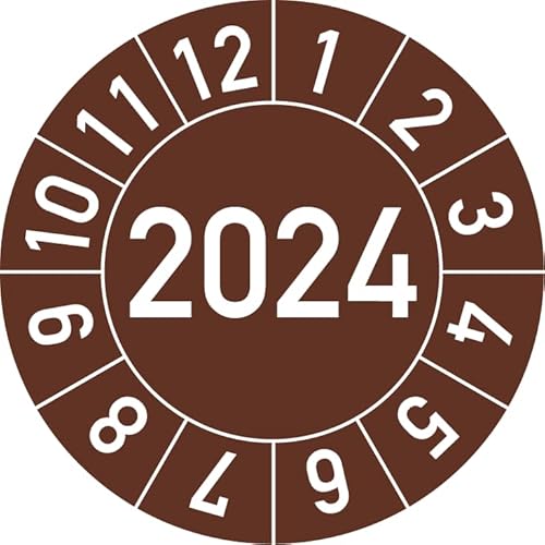 Jahresprüfplakette 2024 in verschiedenen Farben und Größen, 250 Stück, Prüfetikett Prüfplakette Jahresplakette (20 mm Ø, Braun) von Rosenbaum Offsetdruck