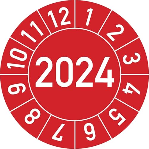 Jahresprüfplakette 2024 in verschiedenen Farben und Größen, 250 Stück, Prüfetikett Prüfplakette Jahresplakette (20 mm Ø, Rot) von Rosenbaum Offsetdruck