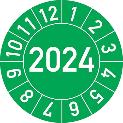 Jahresprüfplakette 2024 in verschiedenen Farben und Größen, 250 Stück, Prüfetikett Prüfplakette Jahresplakette (25 mm Ø, Grün) von Rosenbaum Offsetdruck