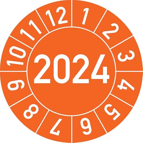 Jahresprüfplakette 2024 in verschiedenen Farben und Größen, 250 Stück, Prüfetikett Prüfplakette Jahresplakette (30 mm Ø, Orange) von Rosenbaum Offsetdruck