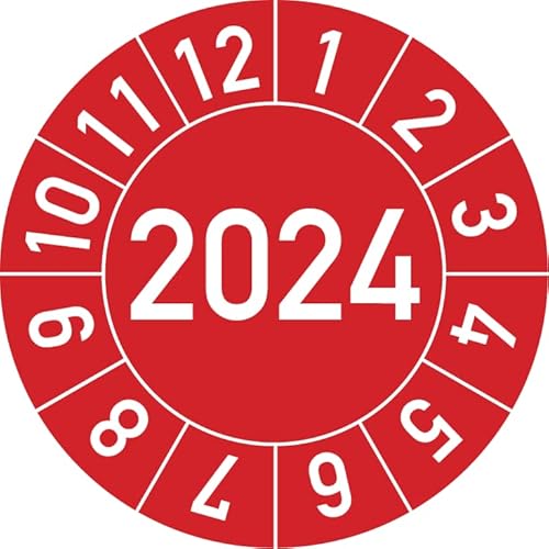 Jahresprüfplakette 2024 in verschiedenen Farben und Größen, 500 Stück, Prüfetikett Prüfplakette Jahresplakette (35 mm Ø, Rot) von Rosenbaum Offsetdruck