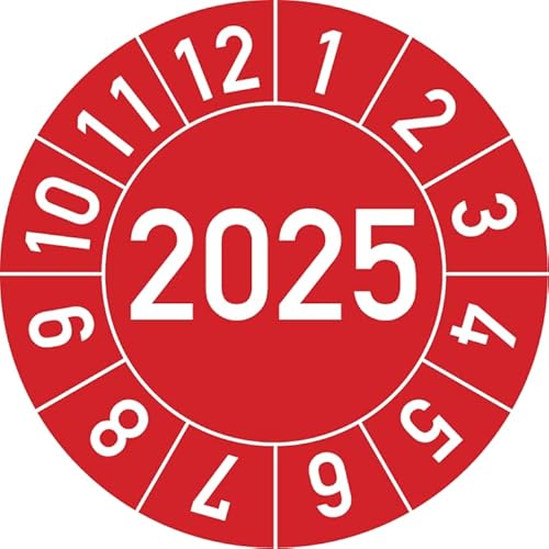 Jahresprüfplakette 2025 in verschiedenen Farben und Größen, 100 Stück, Prüfetikett Prüfplakette Jahresplakette (20 mm Ø, Rot) von Rosenbaum Offsetdruck
