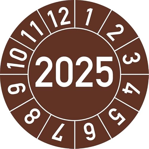 Jahresprüfplakette 2025 in verschiedenen Farben und Größen, 100 Stück, Prüfetikett Prüfplakette Jahresplakette (30 mm Ø, Braun) von Rosenbaum Offsetdruck