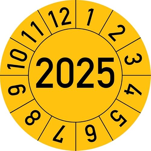 Jahresprüfplakette 2025 in verschiedenen Farben und Größen, 100 Stück, Prüfetikett Prüfplakette Jahresplakette (30 mm Ø, Gelb) von Rosenbaum Offsetdruck