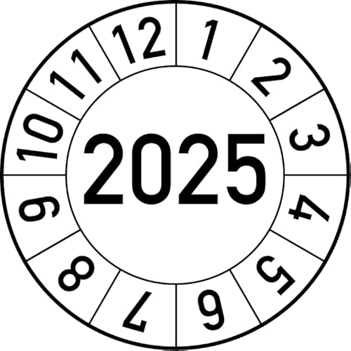 Jahresprüfplakette 2025 in verschiedenen Farben und Größen, 100 Stück, Prüfetikett Prüfplakette Jahresplakette (30 mm Ø, Weiß) von Rosenbaum Offsetdruck