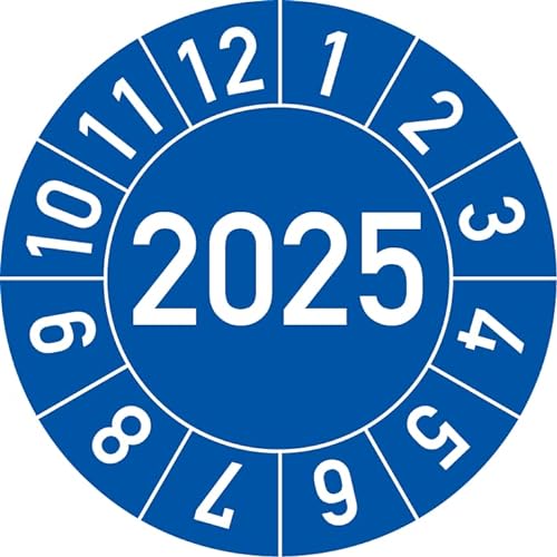 Jahresprüfplakette 2025 in verschiedenen Farben und Größen, 250 Stück, Prüfetikett Prüfplakette Jahresplakette (20 mm Ø, Blau) von Rosenbaum Offsetdruck