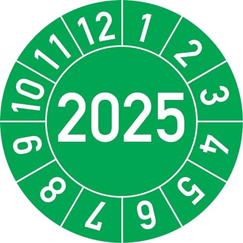 Jahresprüfplakette 2025 in verschiedenen Farben und Größen, 500 Stück, Prüfetikett Prüfplakette Jahresplakette (30 mm Ø, Grün) von Rosenbaum Offsetdruck