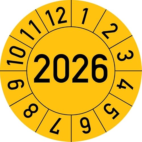 Jahresprüfplakette 2031 in verschiedenen Farben und Größen, 100 Stück, Prüfetikett Prüfplakette Jahresplakette (30 mm Ø, Gelb) von Rosenbaum Offsetdruck