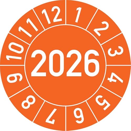 Jahresprüfplakette 2031 in verschiedenen Farben und Größen, 100 Stück, Prüfetikett Prüfplakette Jahresplakette (30 mm Ø, Orange) von Rosenbaum Offsetdruck