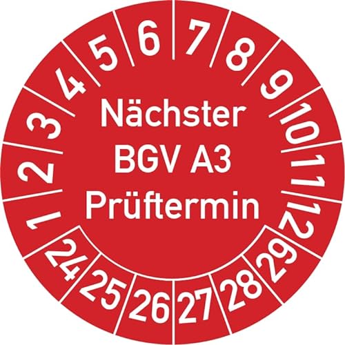 Nächster BGV A3 Prüftermin Prüfplakette, 100 Stück, in verschiedenen Farben und Größen, Prüfetikett Prüfsiegel Plakette (20 mm Ø, Rot) von Rosenbaum Offsetdruck