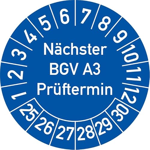 Nächster BGV A3 Prüftermin Prüfplakette, 100 Stück, in verschiedenen Farben und Größen, Prüfetikett Prüfsiegel Plakette (30 mm Ø, Blau) von Rosenbaum Offsetdruck