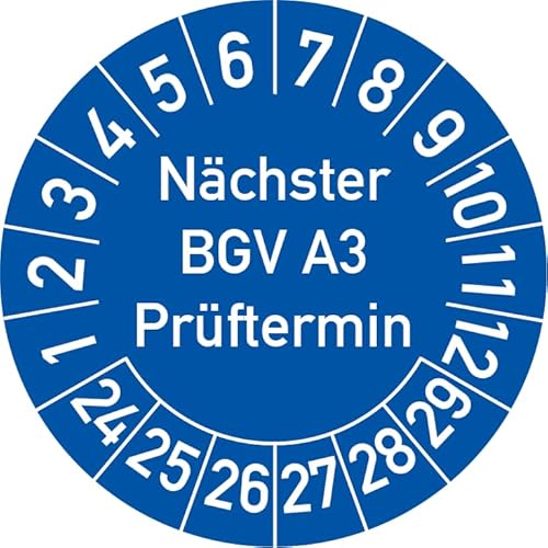 Nächster BGV A3 Prüftermin Prüfplakette, 100 Stück, in verschiedenen Farben und Größen, Prüfetikett Prüfsiegel Plakette (30 mm Ø, Blau) von Rosenbaum Offsetdruck