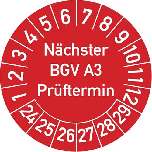 Nächster BGV A3 Prüftermin Prüfplakette, 100 Stück, in verschiedenen Farben und Größen, Prüfetikett Prüfsiegel Plakette (30 mm Ø, Rot) von Rosenbaum Offsetdruck