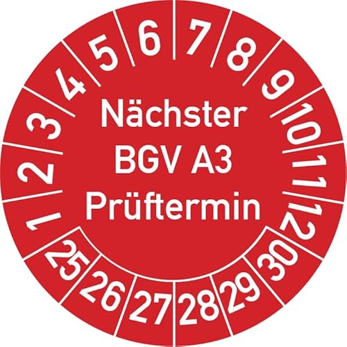 Nächster BGV A3 Prüftermin Prüfplakette, 100 Stück, in verschiedenen Farben und Größen, Prüfetikett Prüfsiegel Plakette (30 mm Ø, Rot) von Rosenbaum Offsetdruck