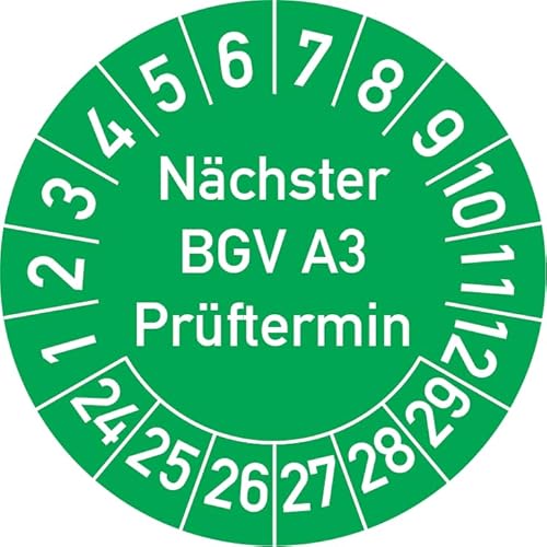Nächster BGV A3 Prüftermin Prüfplakette, 100 Stück, in verschiedenen Farben und Größen, Prüfetikett Prüfsiegel Plakette (35 mm Ø, Grün) von Rosenbaum Offsetdruck