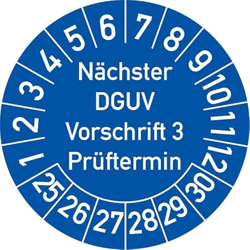 Nächster DGUV Vorschrift 3 Prüftermin Prüfplakette, 100 Stück, in verschiedenen Farben und Größen, Prüfetikett Prüfsiegel Plakette Nächste Prüfung DGUV V3 (25 mm Ø, Blau) von Rosenbaum Offsetdruck