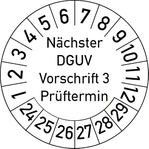 Nächster DGUV Vorschrift 3 Prüftermin Prüfplakette, 250 Stück, in verschiedenen Farben und Größen, Prüfetikett Prüfsiegel Plakette Nächste Prüfung DGUV V3 (20 mm Ø, Weiß) von Rosenbaum Offsetdruck