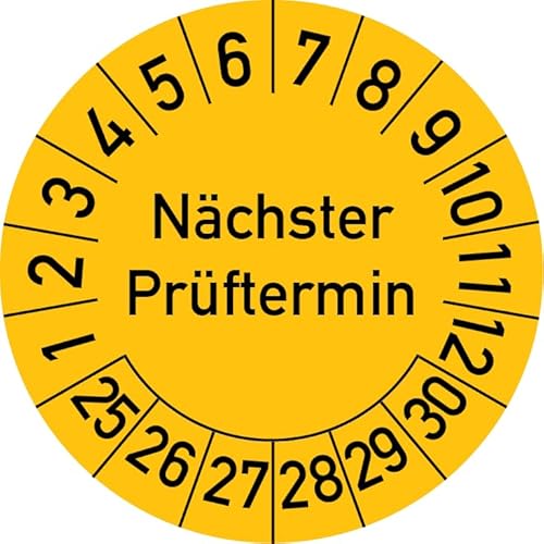 Nächster Prüftermin Prüfplakette, 100 Stück, in verschiedenen Farben und Größen, Prüfetikett Prüfsiegel Plakette (20 mm Ø, Gelb) von Rosenbaum Offsetdruck