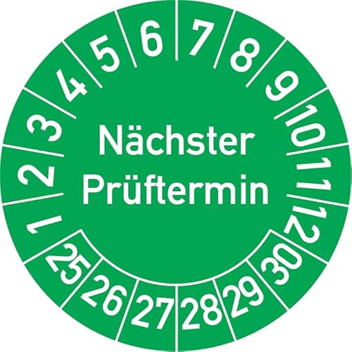 Nächster Prüftermin Prüfplakette, 100 Stück, in verschiedenen Farben und Größen, Prüfetikett Prüfsiegel Plakette (20 mm Ø, Grün) von Rosenbaum Offsetdruck