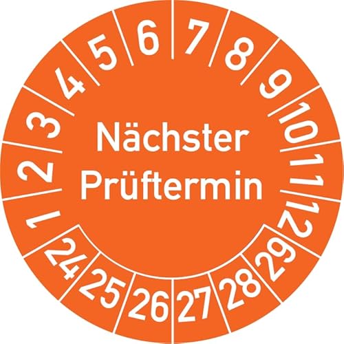 Nächster Prüftermin Prüfplakette, 100 Stück, in verschiedenen Farben und Größen, Prüfetikett Prüfsiegel Plakette (20 mm Ø, Orange) von Rosenbaum Offsetdruck