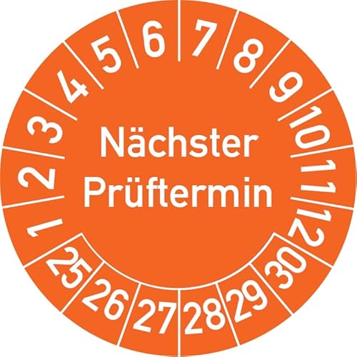 Nächster Prüftermin Prüfplakette, 100 Stück, in verschiedenen Farben und Größen, Prüfetikett Prüfsiegel Plakette (20 mm Ø, Orange) von Rosenbaum Offsetdruck