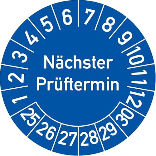Nächster Prüftermin Prüfplakette, 100 Stück, in verschiedenen Farben und Größen, Prüfetikett Prüfsiegel Plakette (30 mm Ø, Blau) von Rosenbaum Offsetdruck