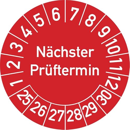 Nächster Prüftermin Prüfplakette, 100 Stück, in verschiedenen Farben und Größen, Prüfetikett Prüfsiegel Plakette (30 mm Ø, Rot) von Rosenbaum Offsetdruck