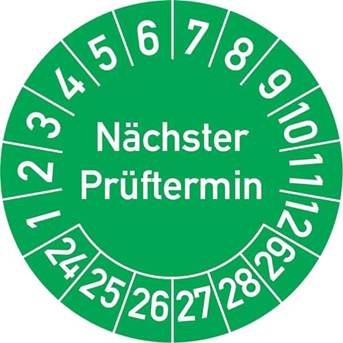 Nächster Prüftermin Prüfplakette, 250 Stück, in verschiedenen Farben und Größen, Prüfetikett Prüfsiegel Plakette (20 mm Ø, Grün) von Rosenbaum Offsetdruck
