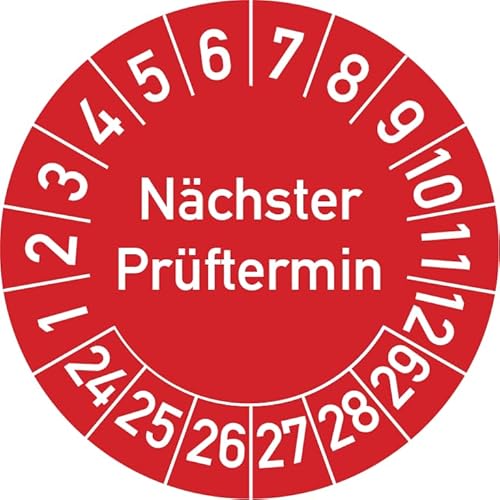 Nächster Prüftermin Prüfplakette, 250 Stück, in verschiedenen Farben und Größen, Prüfetikett Prüfsiegel Plakette (30 mm Ø, Rot) von Rosenbaum Offsetdruck