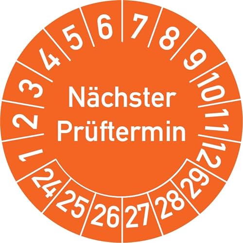 Nächster Prüftermin Prüfplakette, 500 Stück, in verschiedenen Farben und Größen, Prüfetikett Prüfsiegel Plakette (30 mm Ø, Orange) von Rosenbaum Offsetdruck