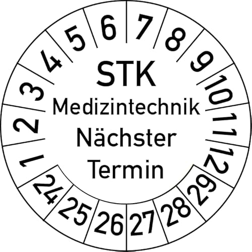 STK Medizintechnik Nächster Termin Prüfplakette, 500 Stück, in verschiedenen Farben und Größen, Prüfetikett Prüfsiegel Plakette STK Prüfung (30 mm Ø, Weiß) von Rosenbaum Offsetdruck